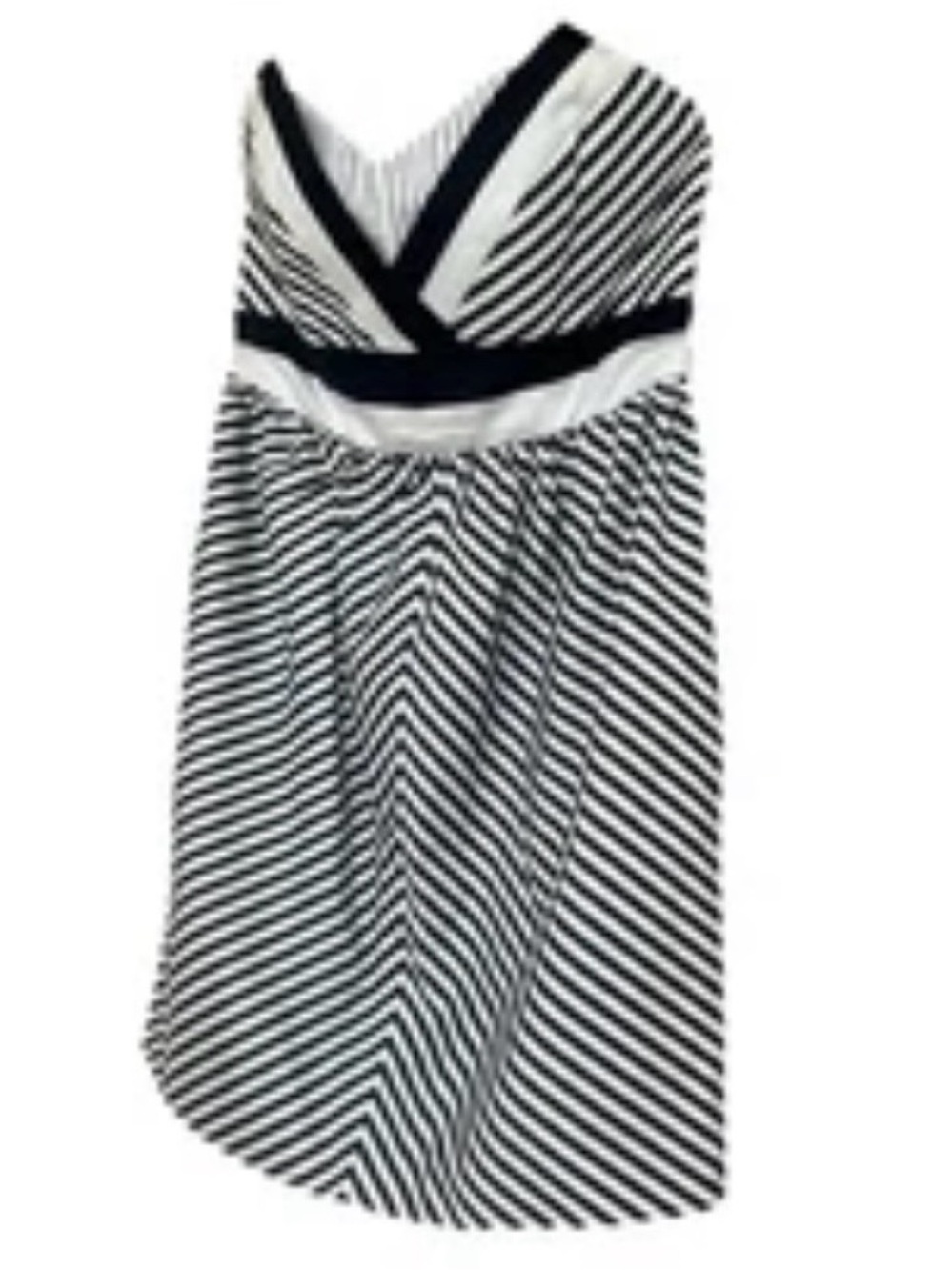 Alice + Olivia Strapless Fit Flare Mini Dress Black White Stripe 2 - Picture 4 of 10